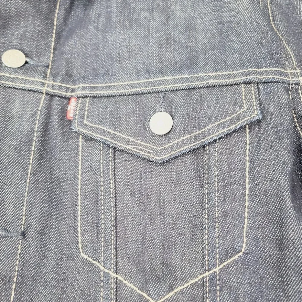 Levi's Men's Solid Dark Blue Spread‎ Collar Denim Relaxed Trucker Jacket Size XL - Picture 7 of 12